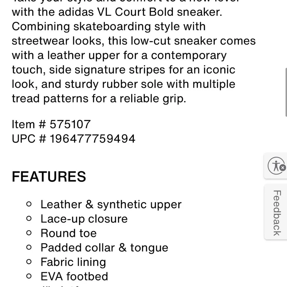 Adidas VL Court Bold White Black Sneakers- Size 5 - Picture 2 of 7